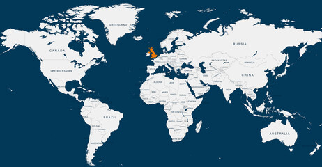 United Kingdom map.Geographical map of the United Kingdom with world map highlighted.