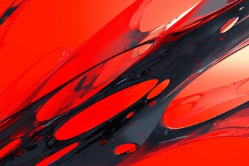 Wall Mural - Vibrant red abstract motion with black fluid shapes and intricate details