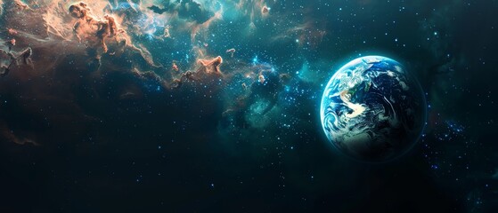 Wall Mural - space galaxy and universe with earth on dark background for adventure.