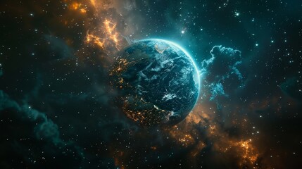 Wall Mural - space galaxy and universe with earth on dark background for adventure.