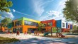 © JuJamal - colorful preschool building exterior on sunny day