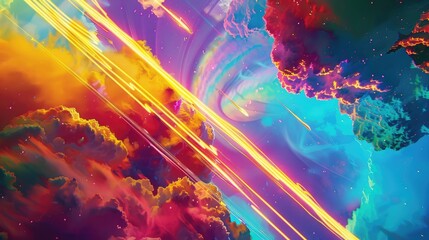 Wall Mural - illuminated streaks of amber piercing through a neon-drenched atmosphere, contrasting with a backdro