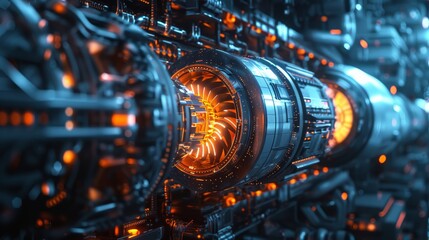 Modern Technology Concept : 3D illustration futuristic jet engine technology background. Engineering and technology.