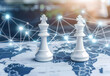 © B-Ast-BRT - Geopolitics concept image with two chess pieces on a world map representing geopolitical discussion and movement between countries and continents