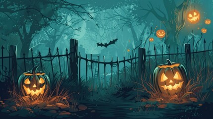 Outdoor Halloween background with a pumpkin.