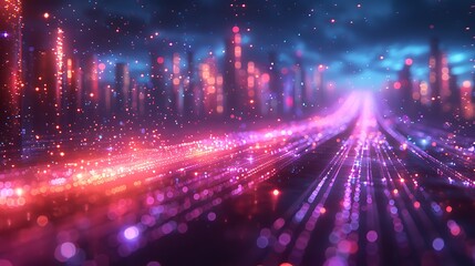 Wall Mural - A 3D render of Photon Flux, with a close-up on multiple fiber optic cables as photons travel through them, shown in purple and teal.