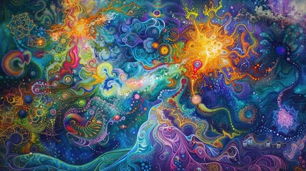 Wall Mural - harmonious explosions of color dancing across a backdrop of intertwining, mesmerizing patterns.