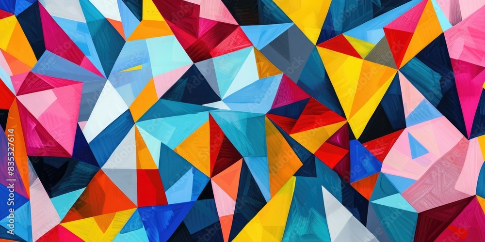 Geometric shapes in a riot of colors converging to form a lively and ...