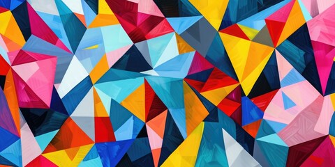 Wall Mural - geometric shapes in a riot of colors converging to form a lively and dynamic abstract texture backgr