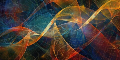 Wall Mural - geometric patterns intertwine and intersect, weaving a complex web of lines and shapes that seem to 