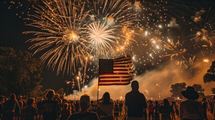 The fireworks and American flag