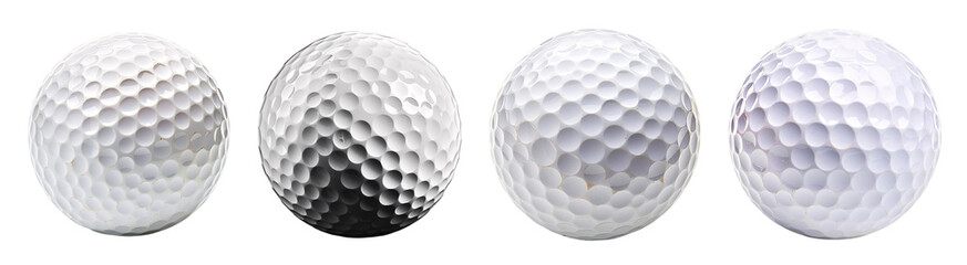 Collection of golf balls in various angles isolated on white and transparent background PNG