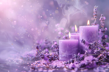 Wall Mural - Candles with flowers on background.