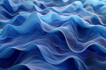 Wall Mural - Blue and white image of a wave with a lot of detail. The image is abstract and has a calming effect