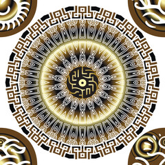 Wall Mural - Chinese style mandalas seamless pattern with traditional meanders, frames, borders. Vector ornamental ethnic background. Isolated chinese mandalas ornaments on white background. Endless texture