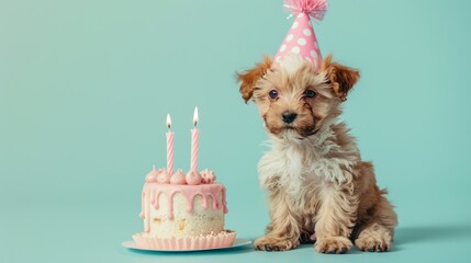 Canvas Print - The Puppy with Birthday Cake