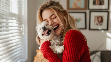 Canvas Print - The woman hugging dog