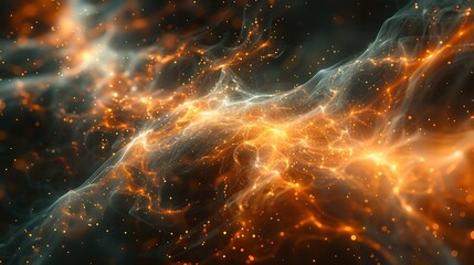 A digital collage of Quantum Weave, blending high-resolution images of light trails with abstract digital elements, forming an intricate web of quantum entanglement against a dark backdrop.
