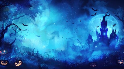 Wall Mural - Cast a spell with a magical indigo Halloween scene, offering space for your personalized text.