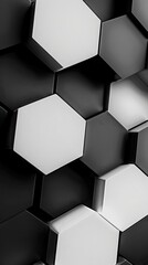 Wall Mural - bold hexagonal structures in a contrasting black and white palette against a stark, minimalist backg