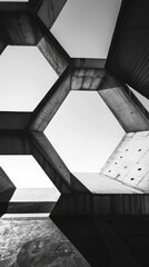Wall Mural - bold hexagonal structures in a contrasting black and white palette against a stark, minimalist backg
