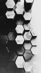 Wall Mural - bold hexagonal structures in a contrasting black and white palette against a stark, minimalist backg