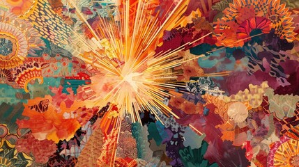 Wall Mural - bold bursts of color weaving through a backdrop of intricate and diverse patterns, creating a dynami