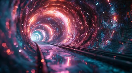 Wall Mural - A futuristic visualization of the Algorithmic Abyss, with spiraling turquoise and magenta algorithmic sequences portrayed in a holographic display that hovers over a digital landscape.