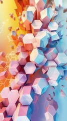 Wall Mural - an abstract fusion of hexagonal and irregular shapes against a gradient pastel background, creating 