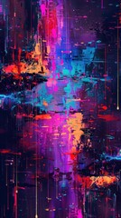 Wall Mural - an abstract background that feels like a digital glitch, with pixelated fragments and vibrant color 