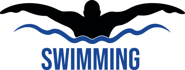 Sticker - Swimming logo concept, A Swimmer Swimming on the water logo vector art illustration, 