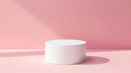 Leinwandbilder - Sunlight gently illuminates a white cylindrical object placed on a soft pink background, creating subtle shadows.