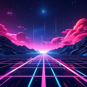 dreamy background-with-a-retro-futuristic-grid-pattern-featuring-neon-colors