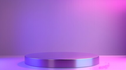 Leinwandbilder - A round metal object rests on a vibrant pink and purple background, creating a striking contrast in colors and shapes.