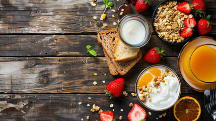 Wall Mural - Delicious varied healthy breakfast with berries and fruits