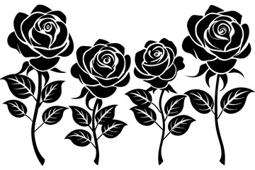 Wall Mural - rose flower set silhouette vector illustration