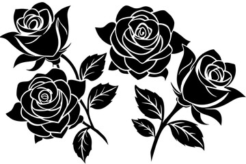 Canvas Print - rose flower set silhouette vector illustration