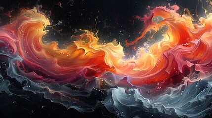 Wall Mural - An abstract painting of the Crypto Core, showing spiraling sequences of vibrant red and orange cryptographic codes, set against a black background with subtle digital artifacts.