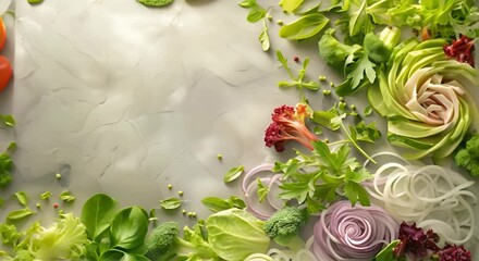 Wall Mural - Promoting Fresh and Healthy Eating Habits Through Vibrant Salad Ingredients Displayed Neatly. Concept Healthy Eating Habits, Fresh Ingredients, Vibrant Display, Neat Presentation, Salad Promotion