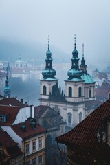 Wall Mural - Aerial view of beautiful historical buildings of Prague city in Czech Republic in Europe.