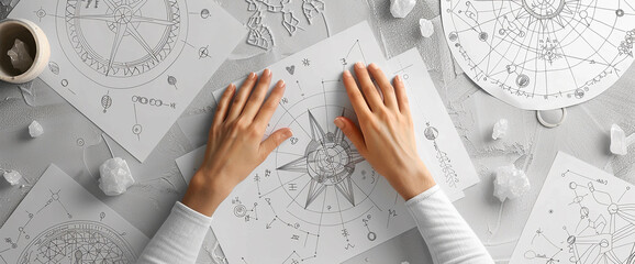 Wall Mural - astrology. astrologer calculates natal chart and makes a forecast of fate tarot cards, fortune telli