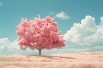 Poster - A cotton candy tree with a sturdy candy trunk and fluffy branches,