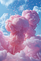Leinwandbilder - Cotton candy shaped like fluffy clouds, with tiny candy raindrops falling from them,