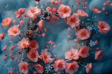 Aufkleber - A cotton candy wreath decorated with small edible flowers and leaves,