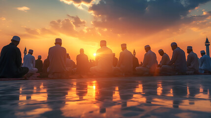 Serene Sunset Prayer Gathering by Devout Worshippers