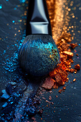 Poster - A close-up of a makeup brush applying a bold eyeshadow color to the lid, capturing the vibrant pigment,