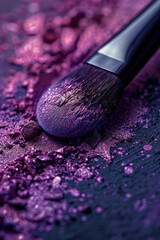 Poster - A close-up of a makeup brush applying a bold eyeshadow color to the lid, capturing the vibrant pigment,