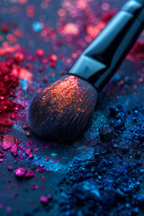 Poster - A close-up of a makeup brush applying a bold eyeshadow color to the lid, capturing the vibrant pigment,