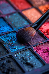 Poster - A close-up of a makeup brush applying a bold eyeshadow color to the lid, capturing the vibrant pigment,