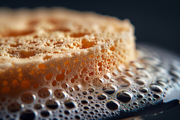 Poster - Detailed shot of a makeup sponge blending concealer under the eye, highlighting the smooth transition,